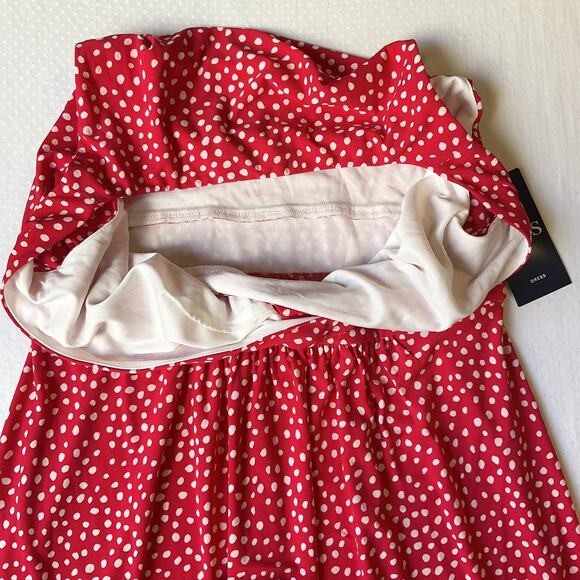 Chaps Women Midi Dress M Red Polka Dot Fit & Flare Sleeveless V-neck - Picture 9 of 10